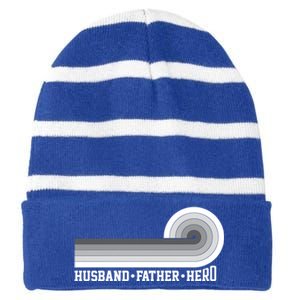 Husband Father Protector Hero Legend Happy Fathers Day Cute Gift Striped Beanie with Solid Band