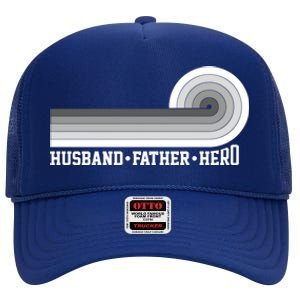 Husband Father Protector Hero Legend Happy Fathers Day Cute Gift High Crown Mesh Back Trucker Hat