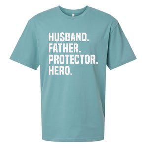 Husband Father Protector Hero Funny Fathers Day Sueded Cloud Jersey T-Shirt