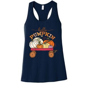 Hello Fall Pumpkin Truck Fall Truck Fall Vibes Autumn Gift Women's Racerback Tank