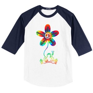 Hippie Frog Peace Love Hope Courage Tie Dye Peace Sign Gift Baseball Sleeve Shirt