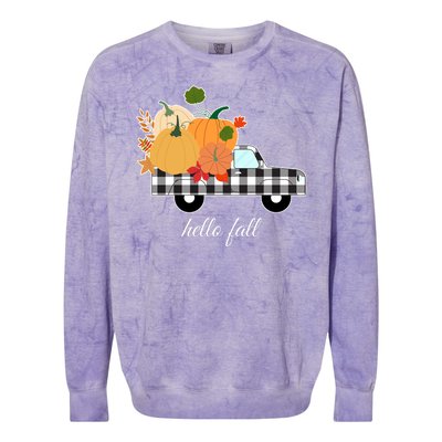 Hello Fall Pumpkin Patch Vintage Truck Colorblast Crewneck Sweatshirt