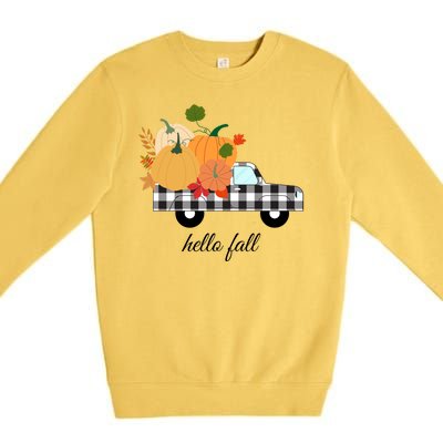 Hello Fall Pumpkin Patch Vintage Truck Premium Crewneck Sweatshirt