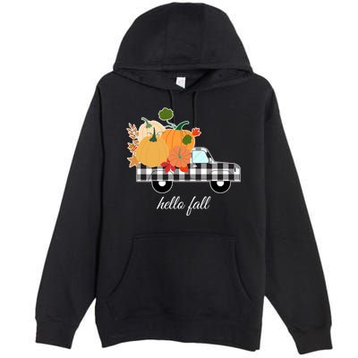 Hello Fall Pumpkin Patch Vintage Truck Premium Pullover Hoodie