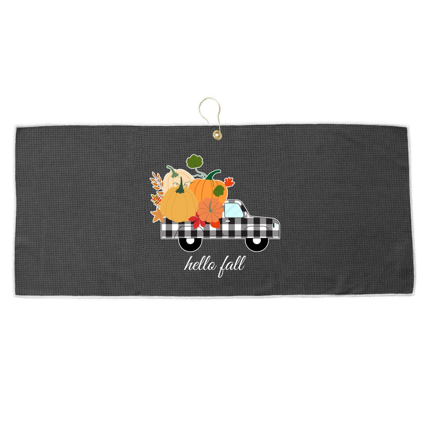 Hello Fall Pumpkin Patch Vintage Truck Large Microfiber Waffle Golf Towel