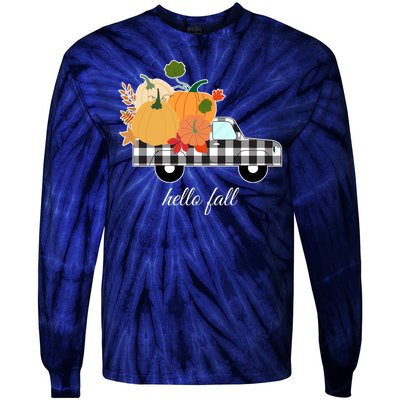 Hello Fall Pumpkin Patch Vintage Truck Tie-Dye Long Sleeve Shirt