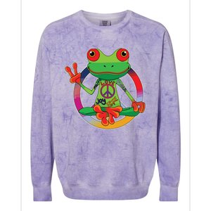 Hippie Frog Peace Sign Yoga Frogs Hippies 70s Colorblast Crewneck Sweatshirt