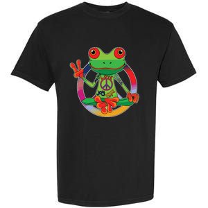 Hippie Frog Peace Sign Yoga Frogs Hippies 70s Garment-Dyed Heavyweight T-Shirt