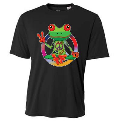 Hippie Frog Peace Sign Yoga Frogs Hippies 70s Cooling Performance Crew T-Shirt