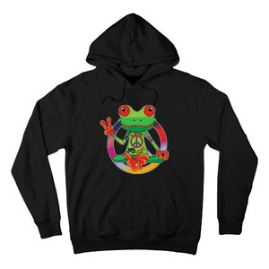 Hippie Frog Peace Sign Yoga Frogs Hippies 70s Hoodie