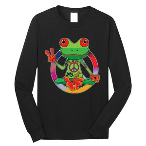 Hippie Frog Peace Sign Yoga Frogs Hippies 70s Long Sleeve Shirt