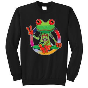 Hippie Frog Peace Sign Yoga Frogs Hippies 70s Sweatshirt