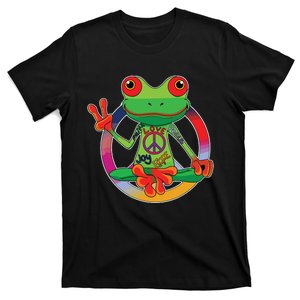 Hippie Frog Peace Sign Yoga Frogs Hippies 70s T-Shirt