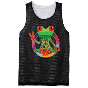 Hippie Frog Peace Sign Yoga Frogs Hippies 70s Mesh Reversible Basketball Jersey Tank