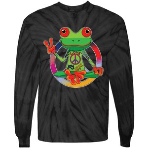 Hippie Frog Peace Sign Yoga Frogs Hippies 70s Tie-Dye Long Sleeve Shirt