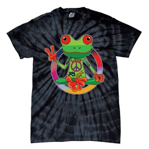 Hippie Frog Peace Sign Yoga Frogs Hippies 70s Tie-Dye T-Shirt