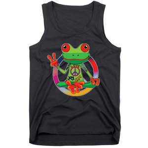 Hippie Frog Peace Sign Yoga Frogs Hippies 70s Tank Top