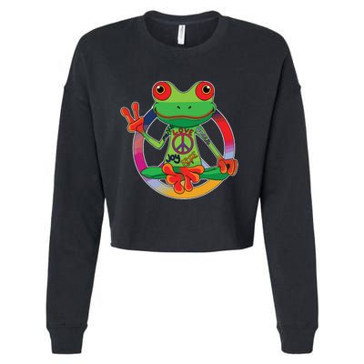 Hippie Frog Peace Sign Yoga Frogs Hippies 70s Cropped Pullover Crew