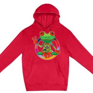 Hippie Frog Peace Sign Yoga Frogs Hippies 70s Premium Pullover Hoodie