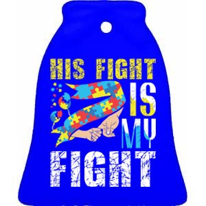 His Fight Puzzle April Ribbon Support Autism Awareness Gift Ceramic Bell Ornament