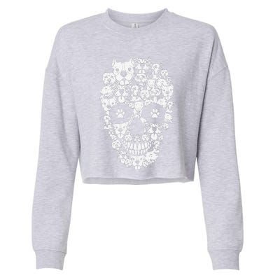 Halloween Funny Pitbull Dog Skull Pittie Skeleton Silhouette Cropped Pullover Crew