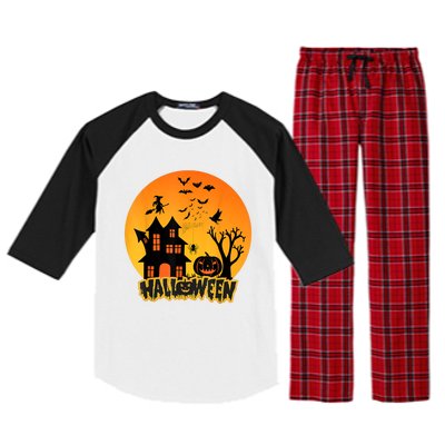 Halloween Funny Pumpkin Happy Halloween 2024 Thanksgiving Raglan Sleeve Pajama Set