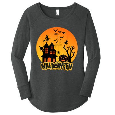 Halloween Funny Pumpkin Happy Halloween 2024 Thanksgiving Women's Perfect Tri Tunic Long Sleeve Shirt