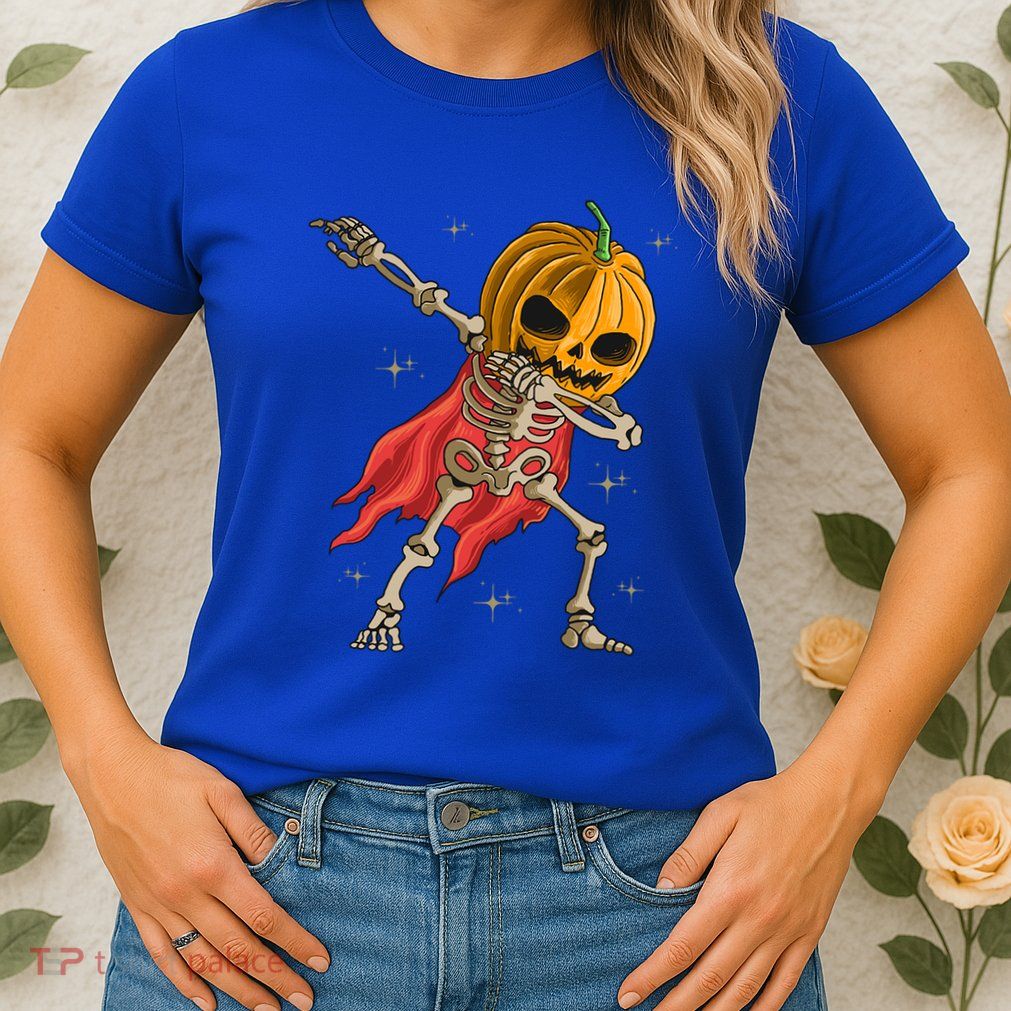 Halloween Funny Pumpkin Head Dabbing Skeleton Jack O Lantern Gift Womens T-Shirt