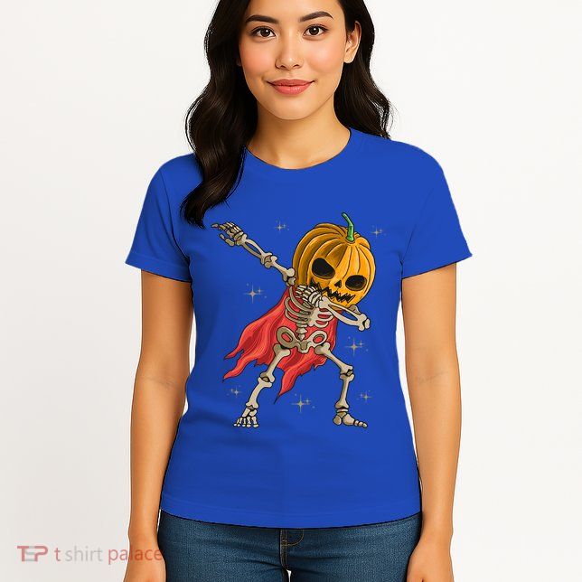 Halloween Funny Pumpkin Head Dabbing Skeleton Jack O Lantern Gift Womens T-Shirt