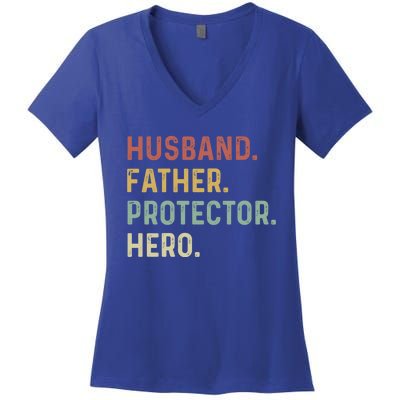 Husband Father Protector Hero Proud Dad Daddy Grandpa Papa Cool Gift Women's V-Neck T-Shirt