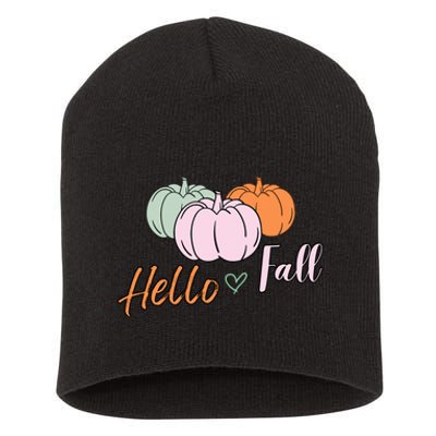 Hello Fall Pumpkin Thanksgiving Autumn Short Acrylic Beanie