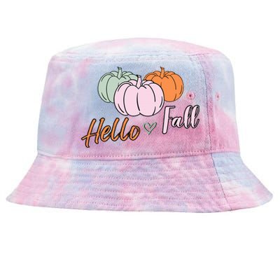 Hello Fall Pumpkin Thanksgiving Autumn Tie-Dyed Bucket Hat