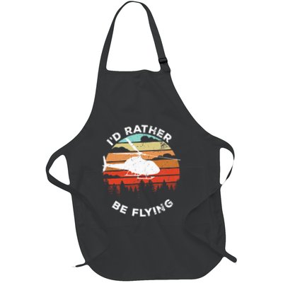 Helicopter Funny Pilot Gift ID Rather Be Flying Retro Full-Length Apron With Pockets
