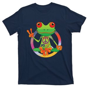 Hippie Frog Peace Sign Yoga Frogs Hippies 70s T-Shirt