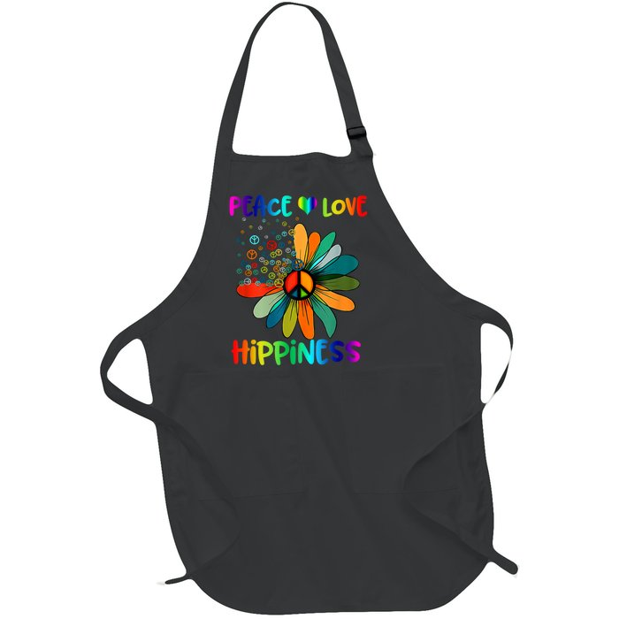 Hippie Flower Peace Soul Love Happy Full-Length Apron With Pockets