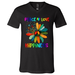 Hippie Flower Peace Soul Love Happy V-Neck T-Shirt