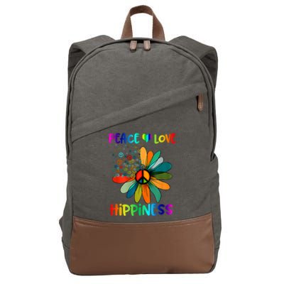 Hippie Flower Peace Soul Love Happy Cotton Canvas Backpack