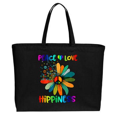 Hippie Flower Peace Soul Love Happy Cotton Canvas Jumbo Tote