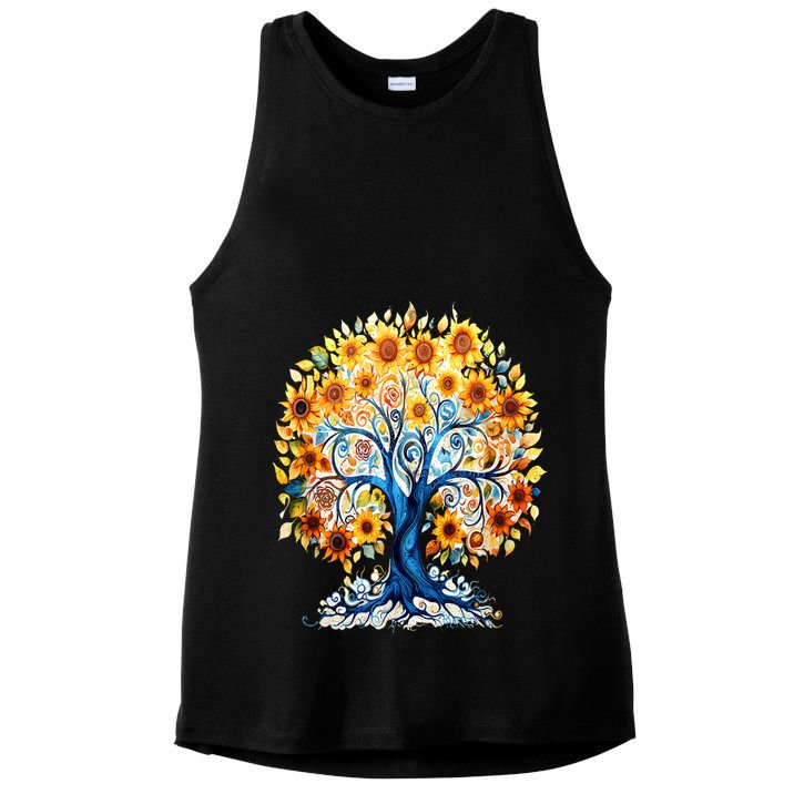 Hippie Flower Peace Soul Love Happy Ladies PosiCharge Tri-Blend Wicking Tank