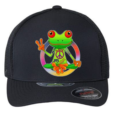 Hippie Frog Peace Sign Yoga Frogs Hippies 70s Flexfit Unipanel Trucker Cap