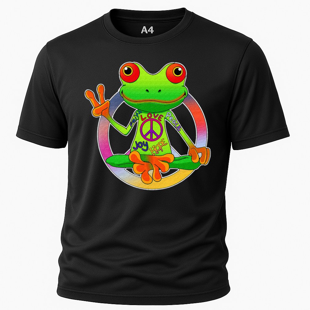 Hippie Frog Peace Sign Yoga Frogs Hippies 70s Cooling Performance Crew T-Shirt