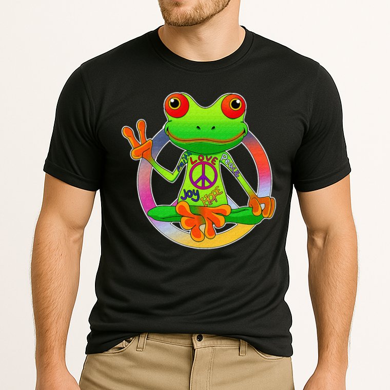 Hippie Frog Peace Sign Yoga Frogs Hippies 70s Cooling Performance Crew T-Shirt
