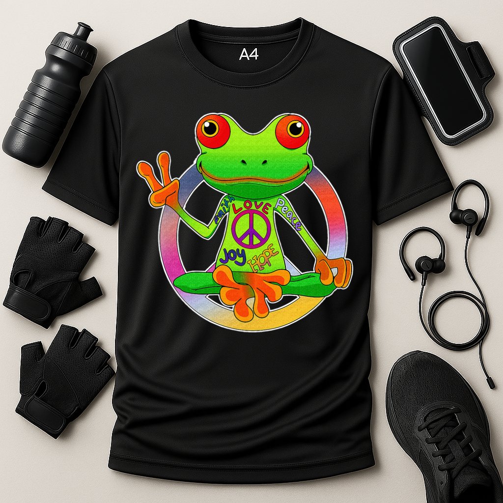 Hippie Frog Peace Sign Yoga Frogs Hippies 70s Cooling Performance Crew T-Shirt