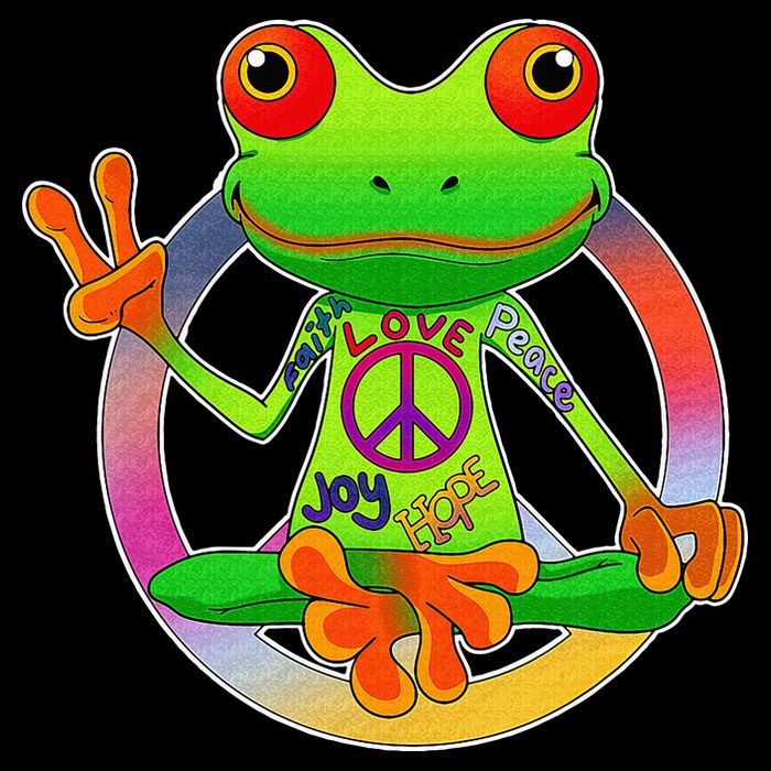 Hippie Frog Peace Sign Yoga Frogs Hippies 70s Cooling Performance Crew T-Shirt