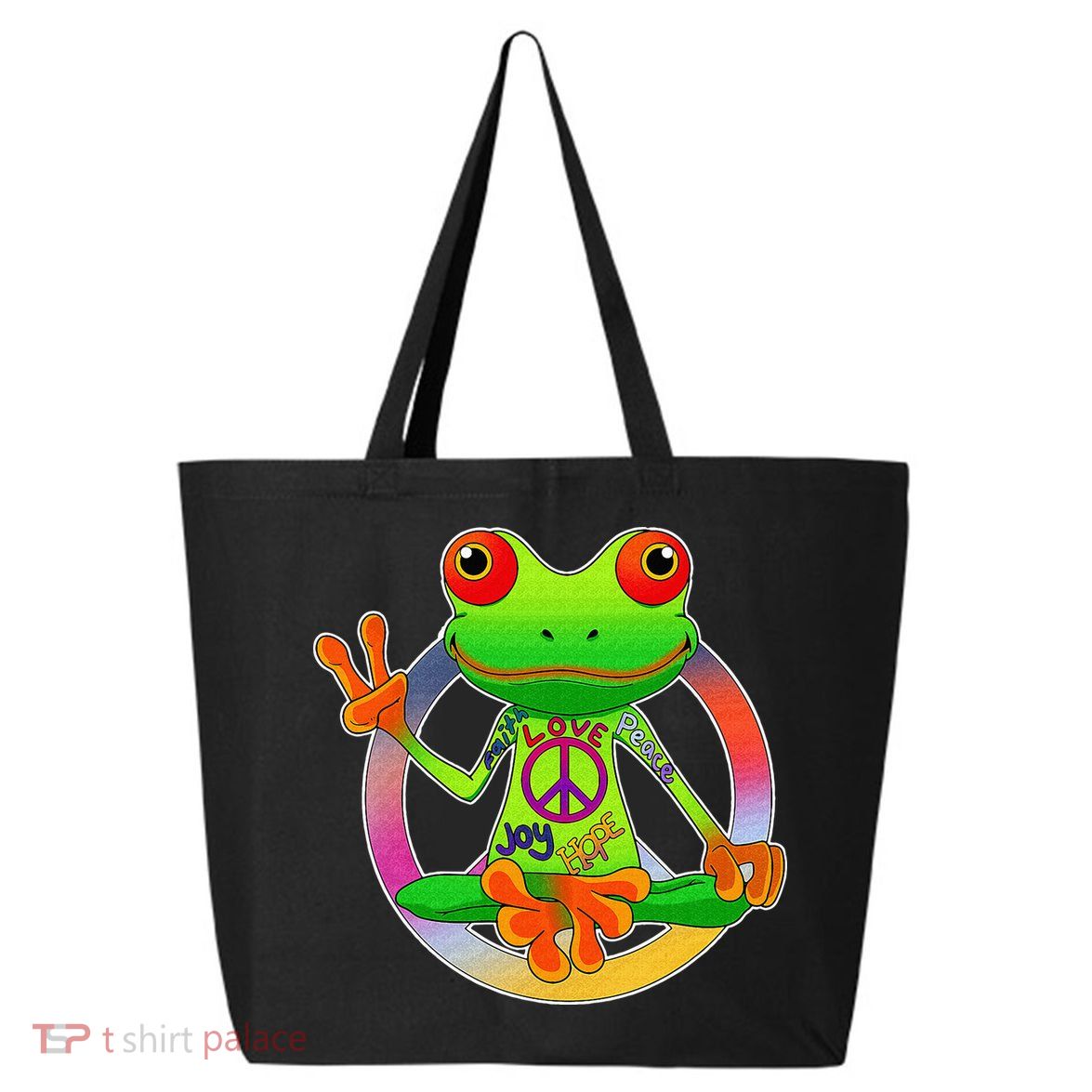 Hippie Frog Peace Sign Yoga Frogs Hippies 70s 25L Jumbo Tote