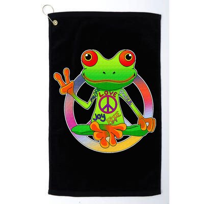 Hippie Frog Peace Sign Yoga Frogs Hippies 70s Golf Towel