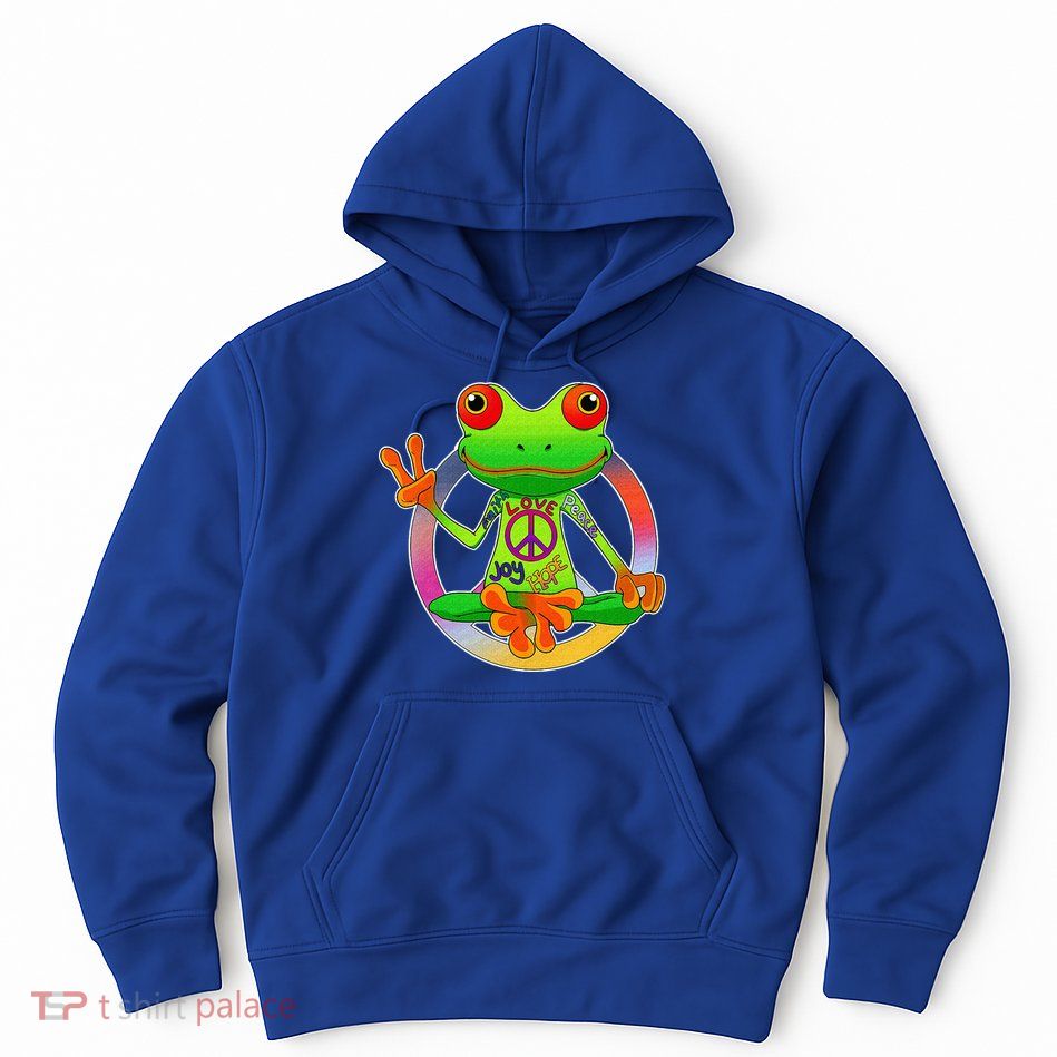 Hippie Frog Peace Sign Yoga Frogs Hippies 70s Hoodie
