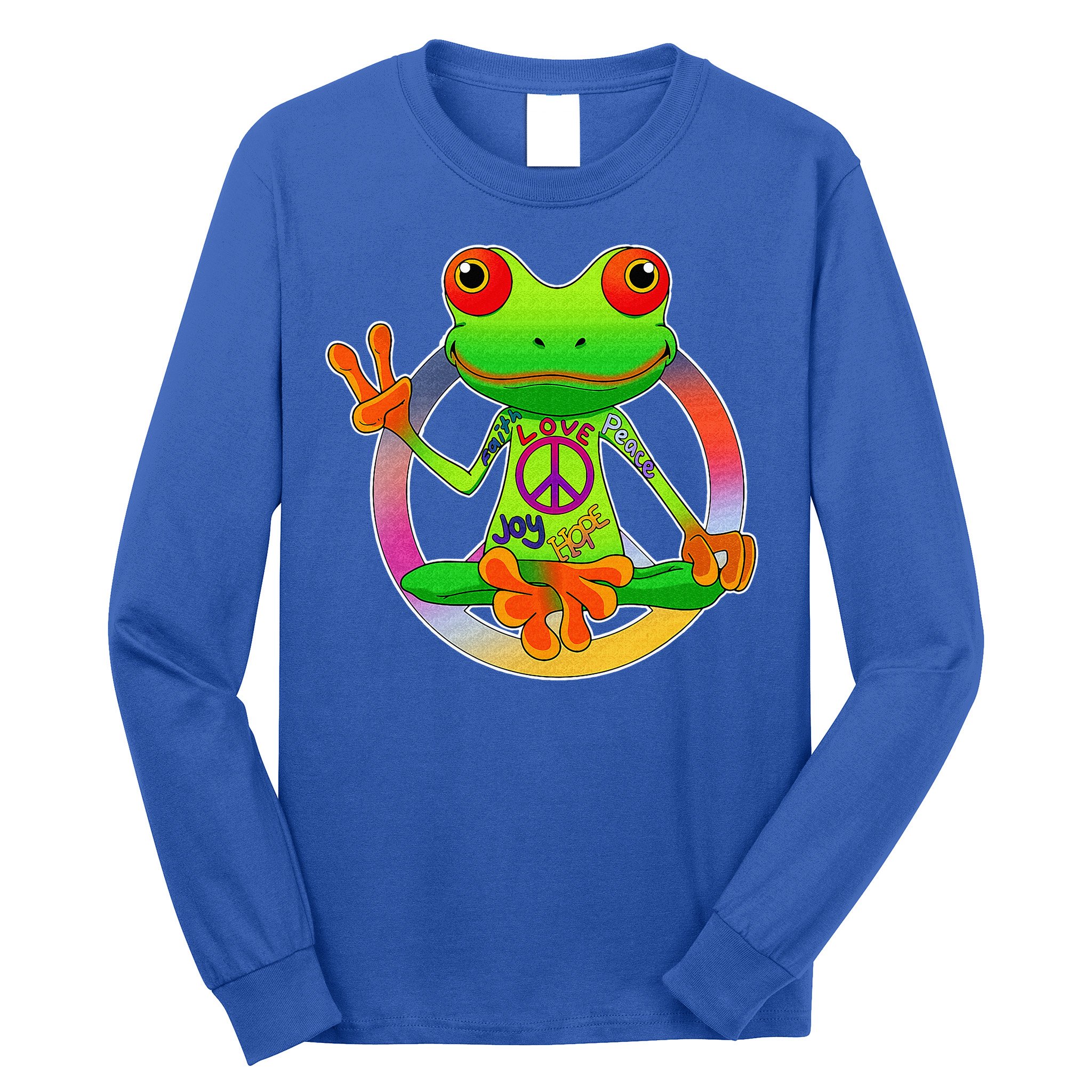 Hippie Frog Peace Sign Yoga Frogs Hippies 70s Long Sleeve Shirt