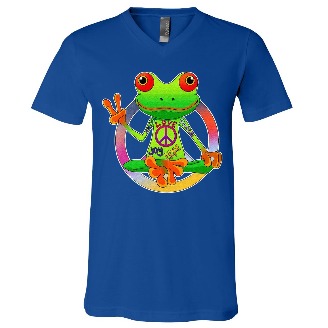 Hippie Frog Peace Sign Yoga Frogs Hippies 70s V-Neck T-Shirt