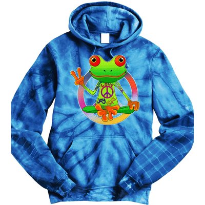 Hippie Frog Peace Sign Yoga Frogs Hippies 70s Tie Dye Hoodie